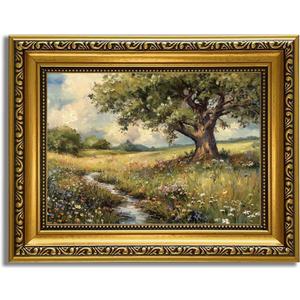 YD&YZY Gold Framed Vintage Wall Art Canvas Spring Country Landscape Wall Decor Wildflower Farmhouse Painting Rustic Nature Picture Cottagecore Print for Home Decor Bedroom 8x10 inch Small Framed