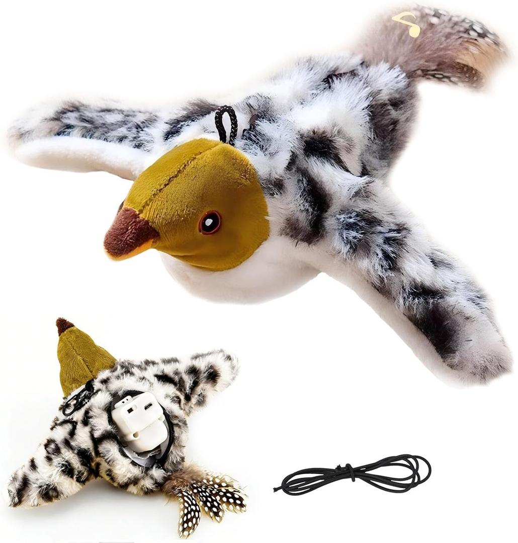 2026 New Flying Bird Cat Toy, Interactive Cat Toys for Indoor Cats, Motion-Activated Cat Toy Flying Birds for Indoor Cats, USB Rechargeable Indoor Cat Hunting Toy (Black and White Plush Version)