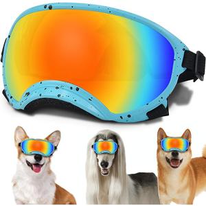 Medium Dog Sunglasses with Adjustable Strap UV Protection, Windproof Dog Puppy Sunglasses, Suitable for Medium Dog Pet Glasses, Dogs Eyes Protection, Soft Dog Goggles (Blue Frame-Blackdot-Colors-Medium Lens)