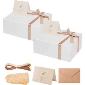LIFELUM White Gift Boxes 2 Pack 13.85 x 8.35 x 4.45 Large Gift Boxes with Magnetic Lid Wedding Box for Presents Contains Card, Ribbon, Shredded Paper Filler Box for Gift