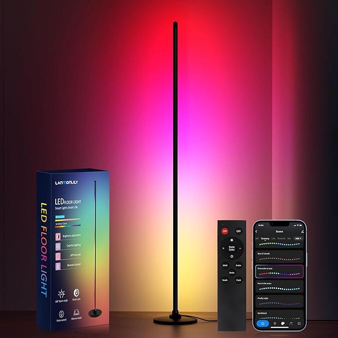 Lanmonlily Corner Floor Lamp, Smart RGB LED Corner Lamp with Alexa, Smart Modern Floor Lamp with Music Sync, Timer Setting, 16 Million Colors & 68+ Scene Modes for Living Room, Bedroom