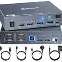 KVM Switch 2 Monitors for 1 Laptop and 1 Desktop 4K@60Hz, USB C HDMI Dual Monitor KVM Switch,Docking Station KVM Switches with 4 USB 3.0 Port, 80W PD Charging, Wired Remote and USB-C Cable Included