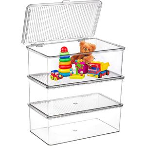 ZENFUN Set of 3 Small Stackable Storage Bins with Hinged Lid, Acrylic Organizer Box, Clear Makeup Organizer Box, Cosmetic Case for Home, Office