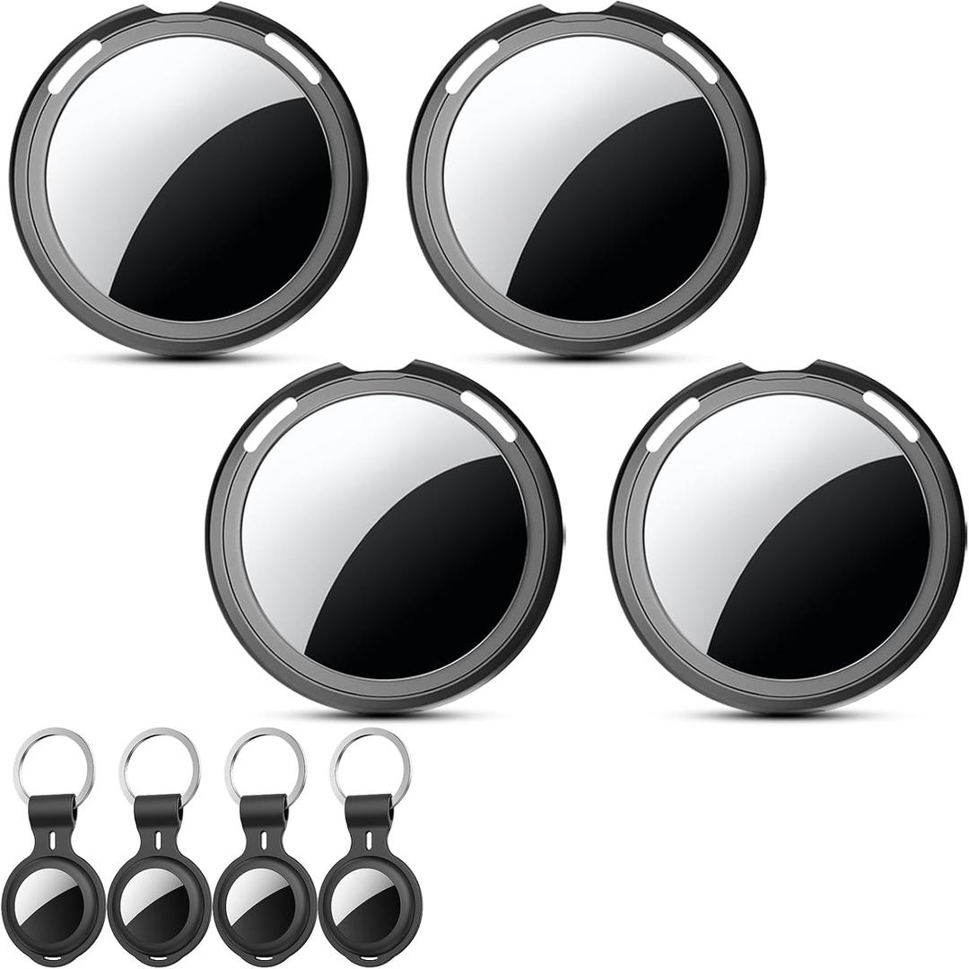 4 Pack Tracker Tags Item Finder [Apple MFi Certified]Works with Apple Find My (iOS Only) Air Bluetooth Smart Tag with Waterproof Replaceable Battery Worldwide Tracking for Key Wallet Bike Luggage Pets (Black)