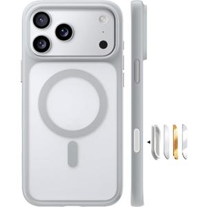 TORRAS Stronger Magnetic & Shockproof for iPhone 17 Pro Max Case, Fit for MagSafe, Military Grade Drop Protection, Camera Control, DIY Button, Slim for iPhone 17 Pro Max Case Translucent Silver