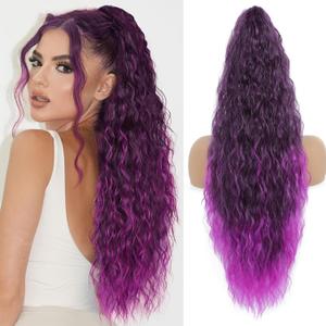 HYYLFS Claw Clip in Ponytail Extension 30 Inch Long Wave Curly Pony Tail Hair Extensions for Women fluffy Natural Looking Synthetic Hairpiece for Daily Use(Omber Purple, 30Inch)