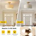 Double Drum Semi Flush Mount Ceiling Light, 3-Light Fabric Linen Shade Design Farmhouse 12.6'' Gold Light Fixture for Living Room, Bedroom, Kitchen, Dining Room, Entryway, Hallway