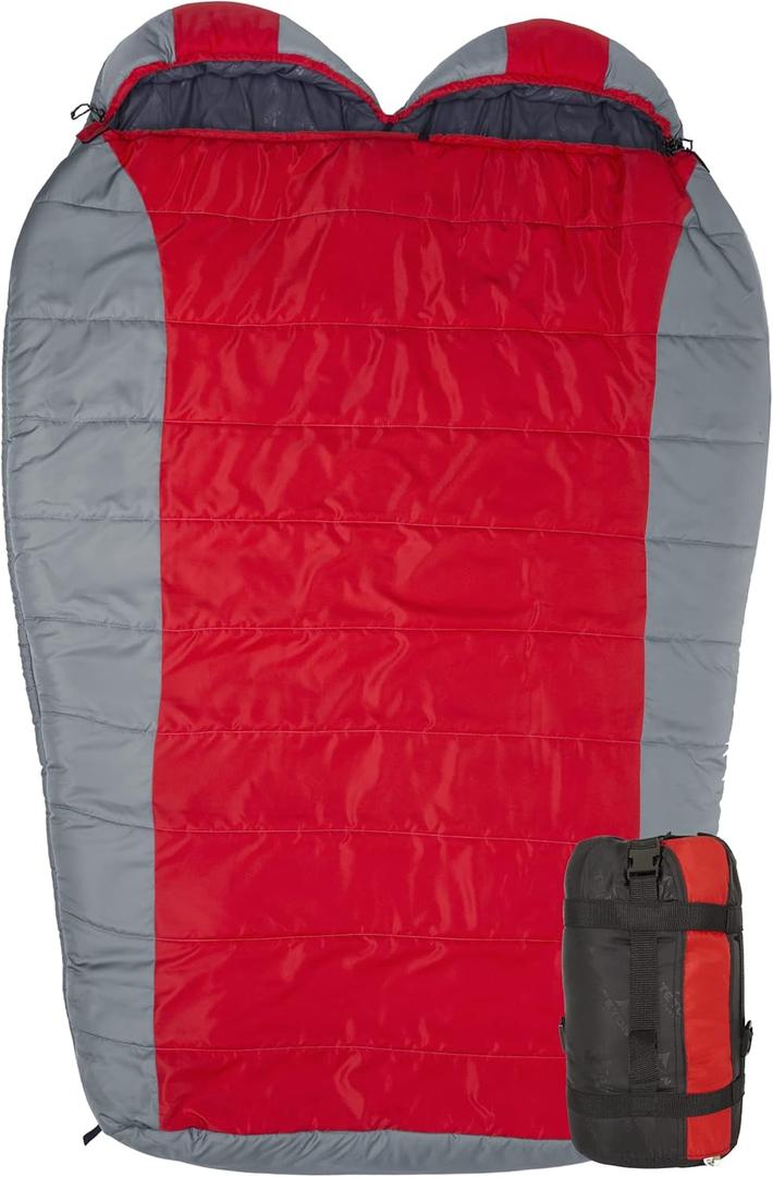 Teton 5F Degree Sleeping Bag; Lightweight, Warm Weather Mummy Sleeping Bags for Adults and Kids, Camping, Backpacking, Hiking (Double Red), Size: 5F Double