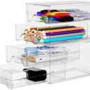 Desk Organizer Drawer Office Storage: 4 Plastic Drawers Organizers for Small Accessories, Clear Box for Stationery Supplies Organization, Storage Acrylic Bins Holder for Classroom Table