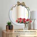 28 inch Round/Circle Wall Mirror, Vanity Bow Mirror for Wall Decor, Decorative Antique White&Gold Bathroom Mirrors, Traditional Art Home Decor for Dressing Table, Living Room, Bedroom