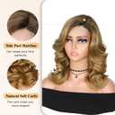 Loose Wave Bob Wig Side Part Short Curly Wavy Wig for Black Women Ombre Blonde Glueless Lace Part Synthetic Wig Shoulder Length Body Wave Wig (16 Inch, Ombre Blonde)
