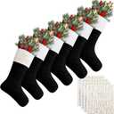 Tatuo 6 Pack Christmas Burlap Stockings Large 18" Xmas Stockings Christmas Hanging Decorations Tree Decor Xmas Party Supplies with 6 Sheet Letter Self Adhesive Vinyl Sticker (Black)