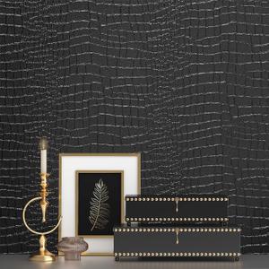 Black Wallpaper Peel and Stick Wallpaper Self Adhesive Removable Wall Paper Vintage 15.7"x78.8" Textured Wallpapers Dark Black Contact Paper for Bedroom Cabinets and Drawers Vinyl Roll