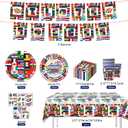47PCS 2026 Soccer Party Supplies Set, Football Match Day Decorations for Fans, Temporary Tattoos,Includes Banner, Tableware with Plates, Cups, Napkins and Tablecloth For 10 Guests