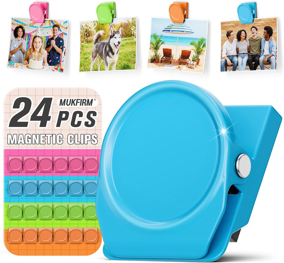 24 Pack Magnetic Clip Heavy Duty, Cute Magnetic Clips for Whiteboard, Refrigerator Magnets, Fridge Magnets for Pictures, Strong Magnet Clips for Classroom, Cruise Cabins, Locker, Office
