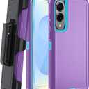 for Samsung S25 Edge Case with HD Tempered Glass Screen Protector, for Galaxy S25 Edge Heavy Duty Phone Case (with Belt Clip-Light Purple/Sky Blue)