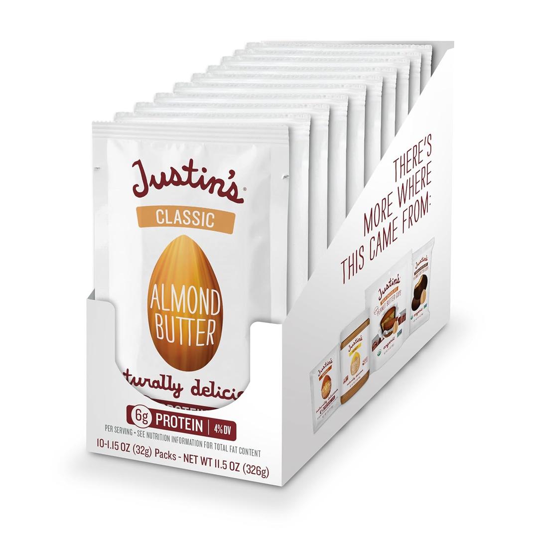 JUSTIN'S Classic Gluten-Free Almond Butter Squeeze Packs, 1.15 Ounce (Pack of 10), Best Before Date 07/07/2026 JUSTIN'S Classic Gluten-Free Almond Butter Squeeze Packs, 1.15 Ounce (Pack of 10), Best Before Date 07/07/2026