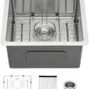 Logmey 17 Undermount Bar Sink 17x17 Small Square Handmade Kitchen Sink 16 Gauge Stainless Steel Bar Prep Sink 9 Inch Deep Kitchen Sink Single Bowl RV Sink