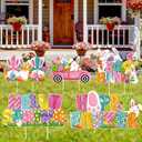 Easter Yard Signs with Stake Waterproof Cartoon Colorful Eggs & Bunny Outdoor Decor for Easter Outdoor Decorations Garden Lawn Patio Pathway Decor Outside