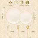 I00000 150Pcs Ivory Plastic Plates with Gold Rim,Nice Disposable plates,Gold Plastic Plates,Ivory Disposable Plates Set include 30 Dinner Plate,30 Dessert Plate,90 plastic Silverware Set for Party, Large
