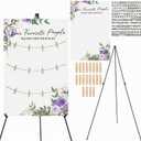 Pinkunn Purple Floral Wedding Seating Chart with Easel Display Stand 15.8 x 23.6 Inch Rustic Wooden Seating Chart Board Please Find Your Seat Sign for Engagement Baby & Bride Shower Wedding Sign Decor
