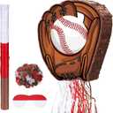 Baseball Piata with Blindfold Bat for Birthday Party Softball Paper Piata Sports Balls Confetti Baseball Party Supplies for Birthday Party Decorations 13.19 x 13.19 x 3 Inch(Cool)