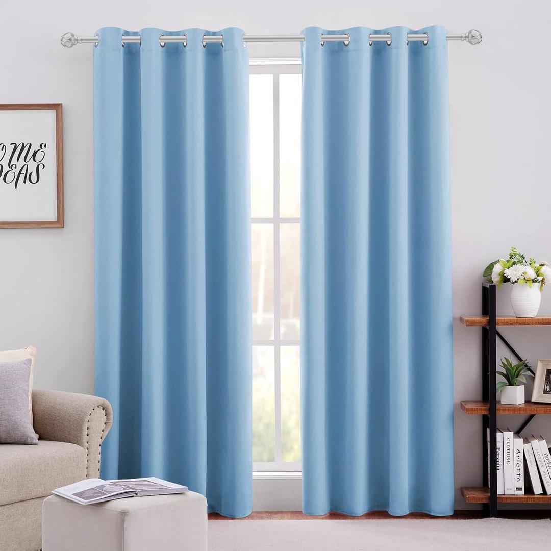 HOMEIDEAS Baby Blue Blackout Curtains 52 X 84 Inch Bedroom Curtains 2 Panels Room Darkening Curtains/Drapes, Soundproof Thermal Grommet Window Curtains for Living Room