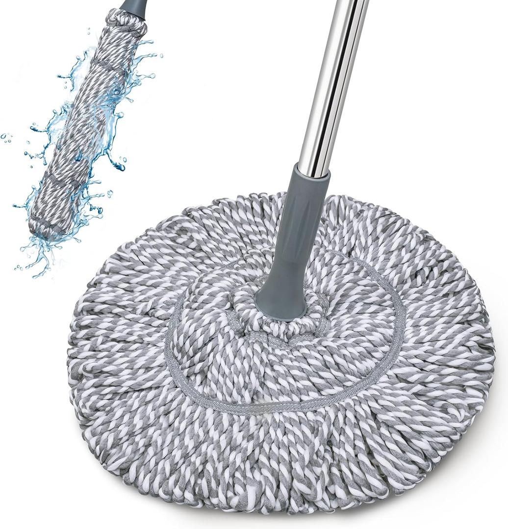 Self-Wringing Twist Mop for Floor Cleaning, Long Handled Microfiber Floor Mop with Top Scouring Pad for Kitchen, Hardwood, Restaurant, Bathroom, Garages, Warehouses, Office, 64-inch , Grey