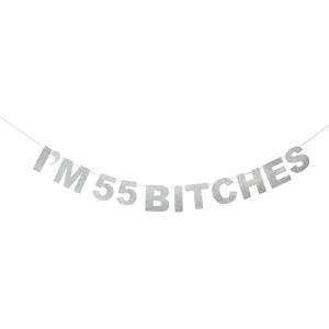 I'm 55 Silver Glitter Birthday Banner Perfect for Funny 55th Birthday Gift Cheers to 55 Years Old Bday Party Decorations