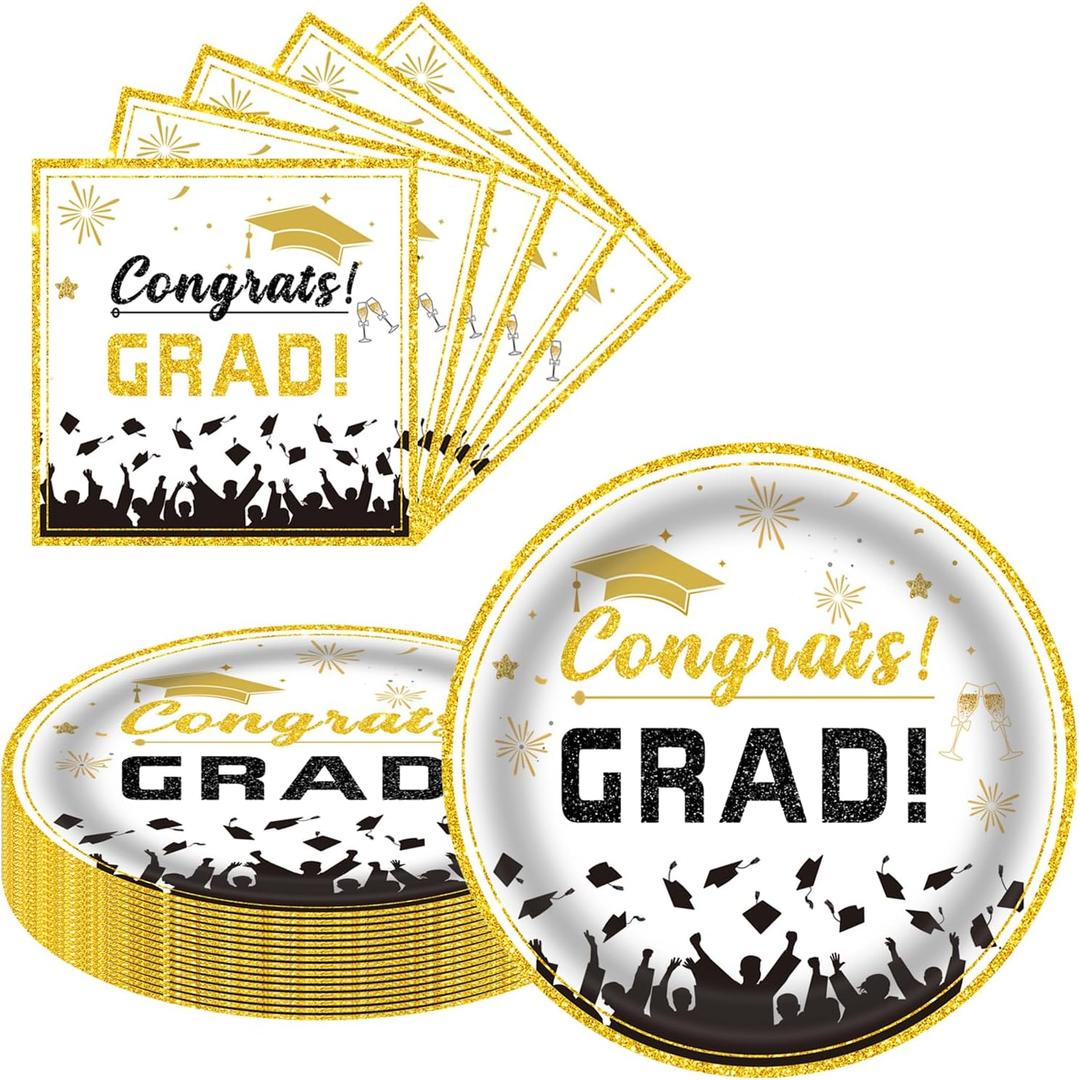 2 x White Graduation Decorations 2026 Deals,9 Inch White Plates and Napkins Set of 20, Class of 2026 Plates and Napkins for Congrats Grad Party Decorations