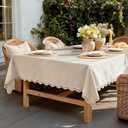 Outdoor Rectangle Tablecloth Waterproof & Stain Resistant Table Cloth Boho Spring Decorative Scalloped Cutouts Farmhouse Table Cover for Dining, Party, Camping, 55 x 84 Inch, Beige