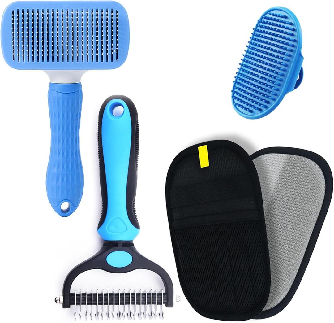 4PCS Pet Grooming Tools Dog Brush | Pet Grooming Rake | Dog Hair Remover | Dog Shampoo Brush 4-in-1 Pet Grooming Kit Suitable for detangling, Hair Removal, Bathing, and Massage
