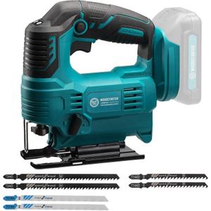 Cordless Jig Saw with Brushless Motor, 3 Adjustable Speed Settings, 45-90 Cutting Angle, Compatible with T-Shaped Blades, Includes Dust Blowing Feature (Tool Only)