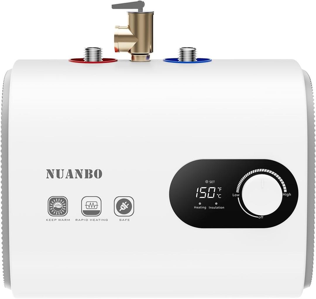Electric Water Heater 2.5 Gallon Mini Tank Hot Water Under Sink Instant for Kitchen Bathroom 110V 1500W, Wall or Floor Mounted, Easy to Install (White)
