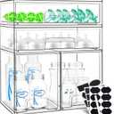 Baby Bottle Organizer, 4 Pack Stackable Storage Drawers with Labels, Clear Station Organizers Container for Pacifiers, Pump Parts, Desk Organizer Bins for Bathroom, Cabinet, Pantry, Vanity, Countertop