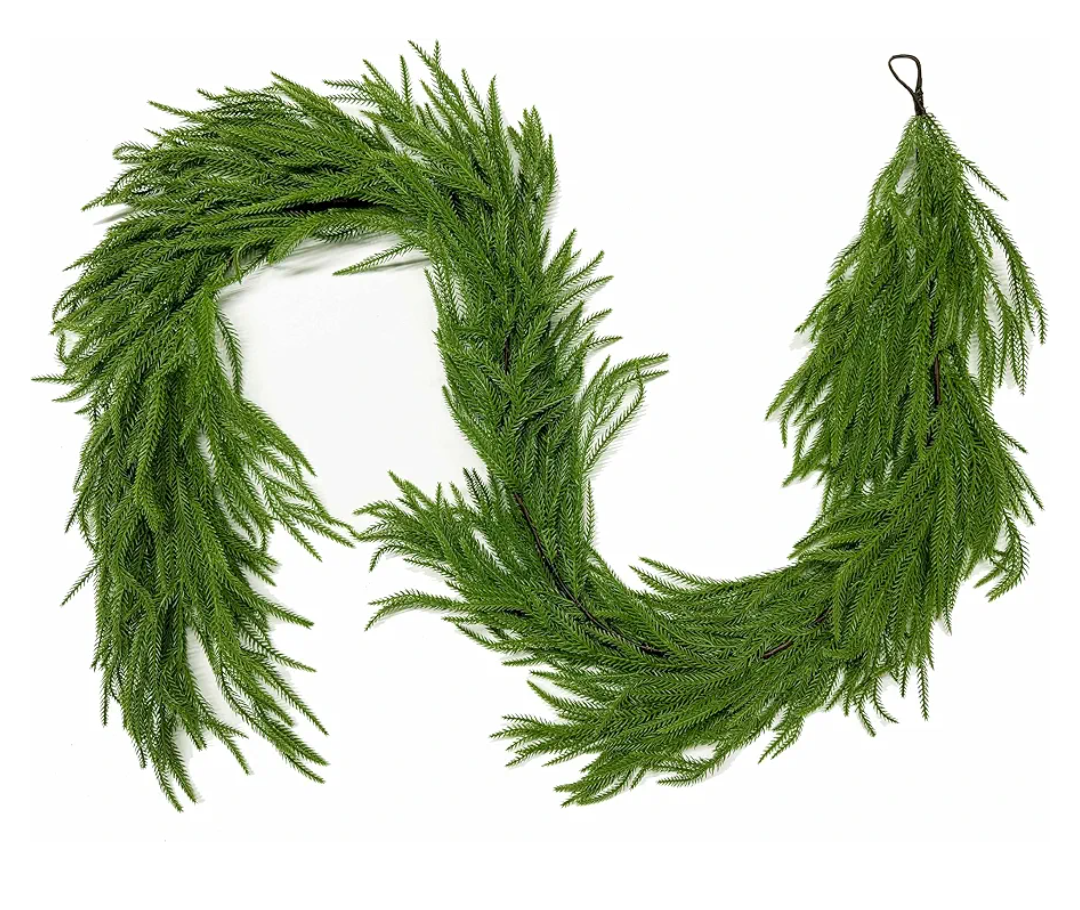 9FT Christmas Garlands Norfolk Pine Garland Real Touch Artificial Faux Greenery Garland for Holiday Indoor Outdoor Decor