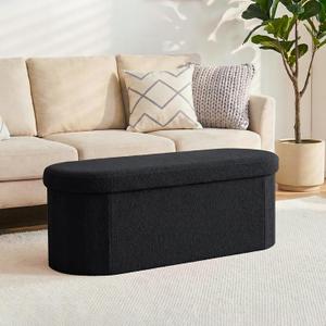 43 Inches Oval Ottoman with Storage, Boucle Sherpa Storage Ottoman Bench, Folding Foot Rest Chest for Bedroom Living Room, 43"D x 15"W x 15"H