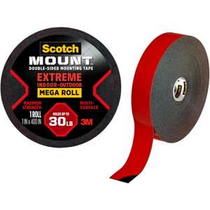 Scotch-Mount Double Sided Mounting Tape Heavy Duty, Black Extreme Mounting Tape, 1 Roll Adhesive Tape, 1 in x 400 in Wall Tape (33.3ft), Our Strongest Tape For Our Toughest Jobs (414H-Long-DC)