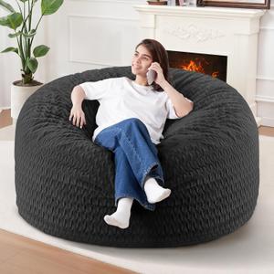 HABUTWAY 4FT Bean Bag Chair, Giant Bean Bag Chairs for Adults, Big Bean Bags with Memory Foam Filled, Large Beanbag Chairs with Chevron Plush Cover-Black
