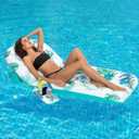 Pool Floats Adult Heavy Duty Inflatable Pool Lounger with Adjustable Backrest Cup Holder Floating Pool Tanning Rafts Water Floaty Lounge Lake Beach Party Games