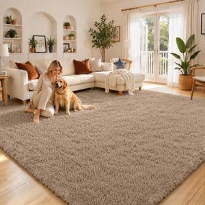 8x10 Area Rugs for Living Room Bedroom, Large Area Rug Shaggy Carpet Soft Plush Furry Bedside Rug, Rugs for Home Decor (Beige, 8 x 10)