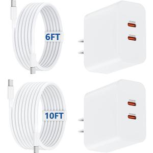 [6+10FT] iPhone 17 16 15 USB C Charger Fast Charging,40W Dual Port Fast Wall Charger Block with 6+10FT Long USB C Charging Cable Cord for iPhone 17/16/15 Pro Plus Pro Max, iPad Pro/Air, Samsung