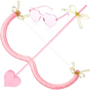 Cuffbow Cupid Bow and Arrow with Heart Shape Sunglasses Valentine Halloween Cupid Accessories for Man Women Cosplay (Pink)