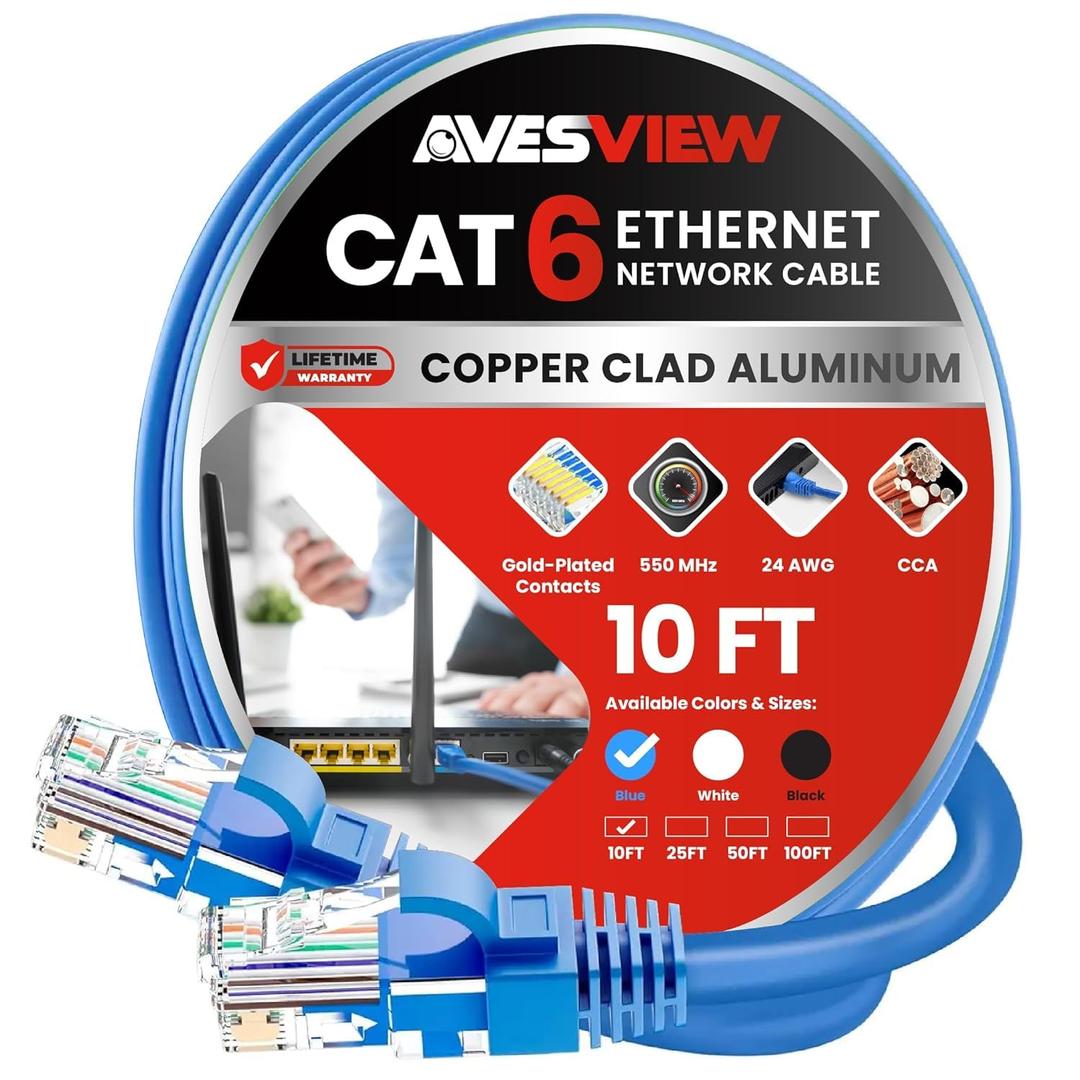 2 x CAT 6 10 ft Ethernet Cable, Indoor High-Speed 10Gbps Snagless Long CAT6 10FT Ethernet Cable for Internet, Router, Modem, Gaming, PlayStation, Xbox, POE Camera (Blue, 10FT)