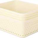 Amazon Basics Decorative BPA-Free Plastic Storage Baskets, 13.66 x 11.34 x 5.39 inches, Ivory, 4-Pack