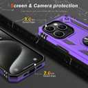2 x IKAZZ for iPhone 15 Pro Max Case 6.7 Inch with Screen Protector,Military Grade Shockproof Heavy Duty Protective Phone Cover Pass 16ft Drop Test with Magnetic Kickstand Car Holder,Purple