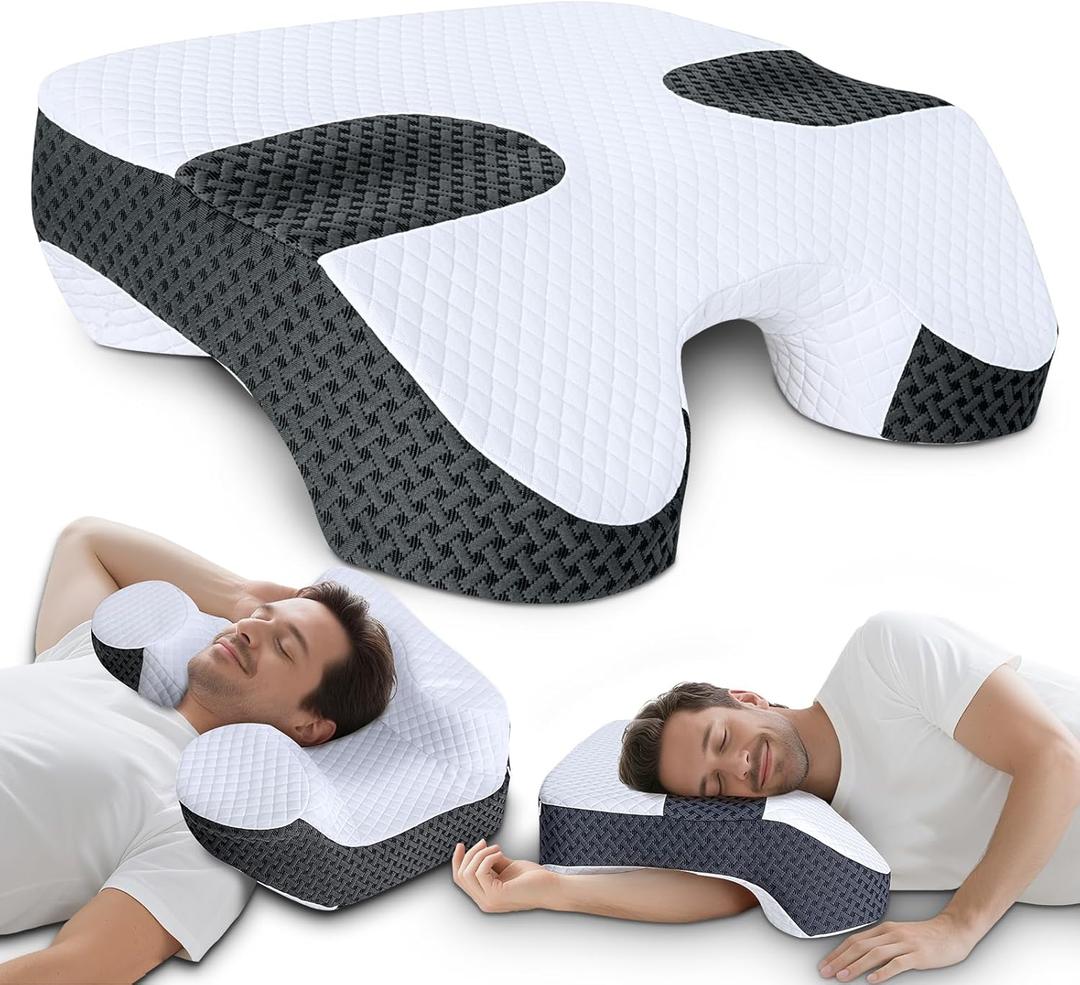 Side Sleeper Pillow with Arm Holes, 2 in 1 Shoulder Relief System for Rotator Cuff Pain, Memory Foam Pillow for Adults with 3 Arm Place Hole - for Side, Back and Stomach, Black