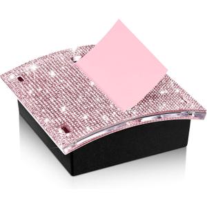 Eersida Rhinestone Self Stick Note Pad Holders 4 x 4 Inches Memo Sticky Dispenser Note Holder Sticky Dispenser for Office Home Desk Supplies(Pink)