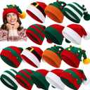 Suhine 16 Pcs Christmas Knitted Hat Winter Knitted Crochet Beanie Xmas Santa Hats Bulk Holiday Tree Striped Warm Crochet Caps for Adults Kids