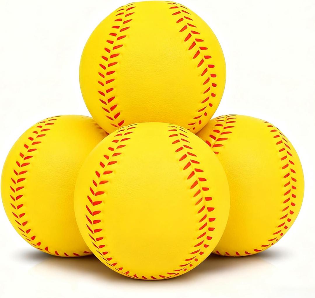 4 Pack Foam Baseballs Practice softballs 9 inch Training Soft Baseballs Batting Hitting Fielding Indoor Outdoor (Yellow)
